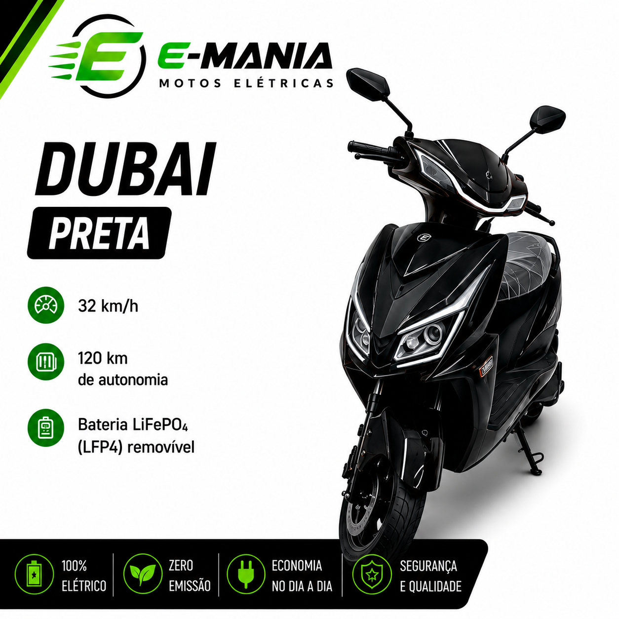 Scooter Elétrica Dubai Preta