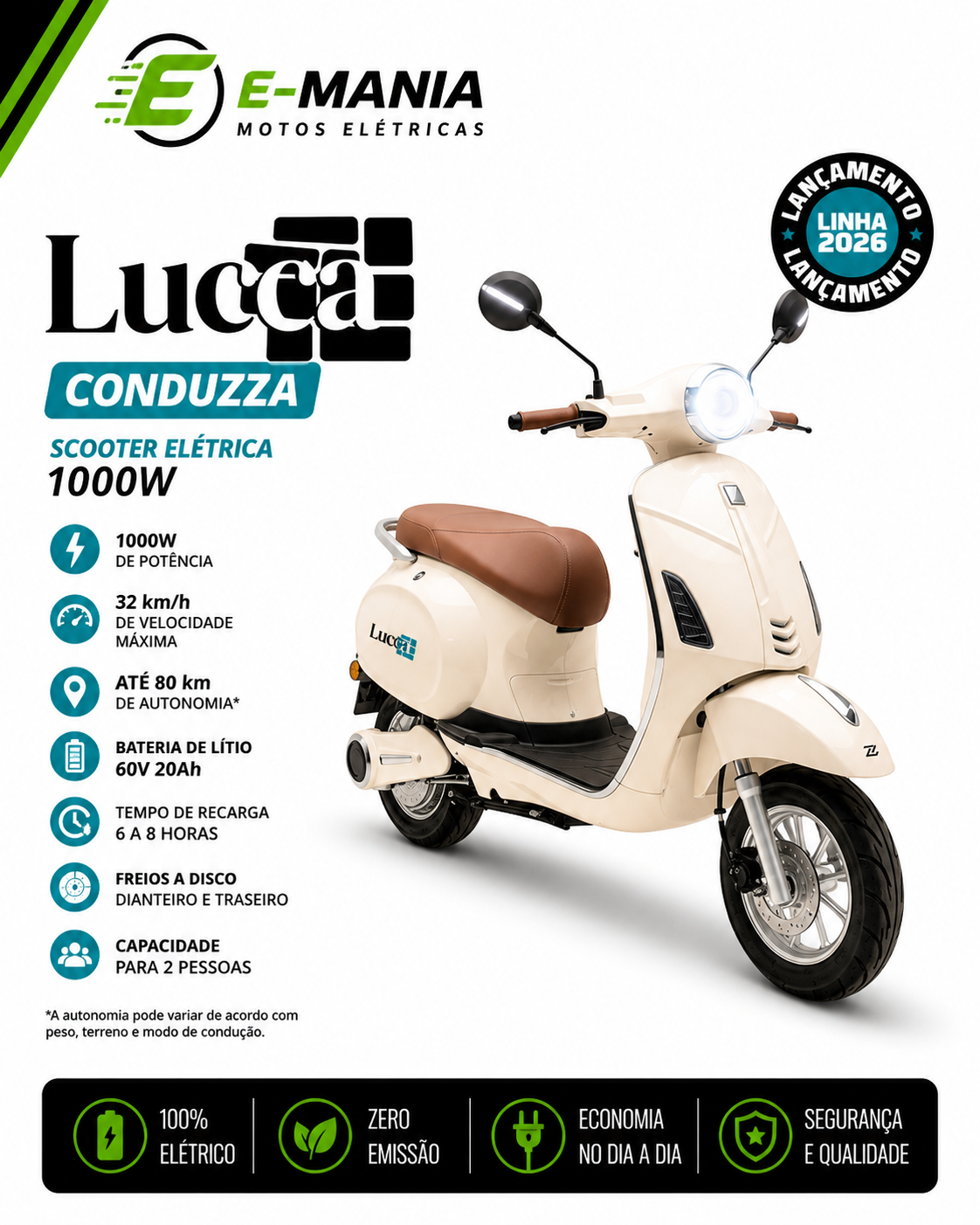 Scooter Elétrica Lucca Conduzza 1000W
